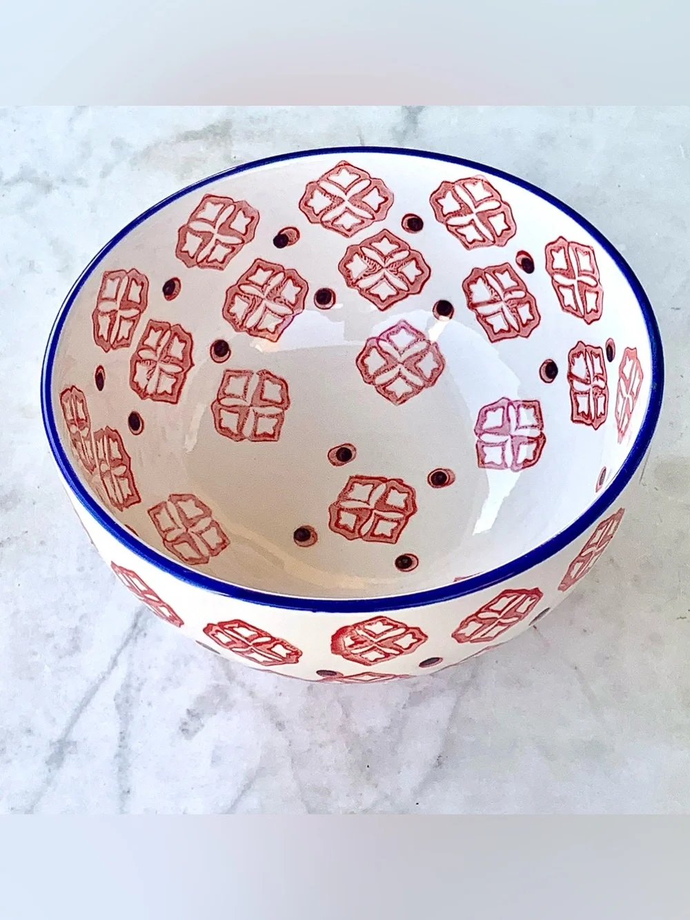 SIGNATURE HOUSEWARES BOWL SOUP CEREAL RED BLUE BLACK NEW 6IN BOHEMIAN DESIGN